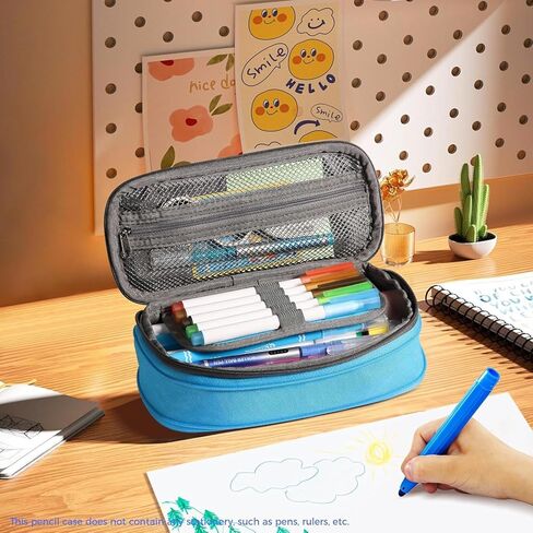 حافظة أقلام رصاص لطيفة قابلة للتوسيع من روكبابا للفتيات، حافظة أقلام جمالية مع مقصورات، حقيبة أقلام رصاص بسحاب للأطفال، منظم حامل حقيبة قلم رصاص للمدرسة باللون الأخضر والأرجواني in Kuwait
