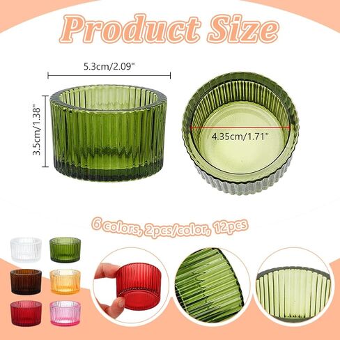 NBEADS 12Pcs 6 Colors Tea Lights Candles Holders, Small Votive Candle Holders for Table Centerpiece, Glass Candles Holder for Wedding Party Thanksgiving Christmas Birthday and Home Decor in Saudi Arabia