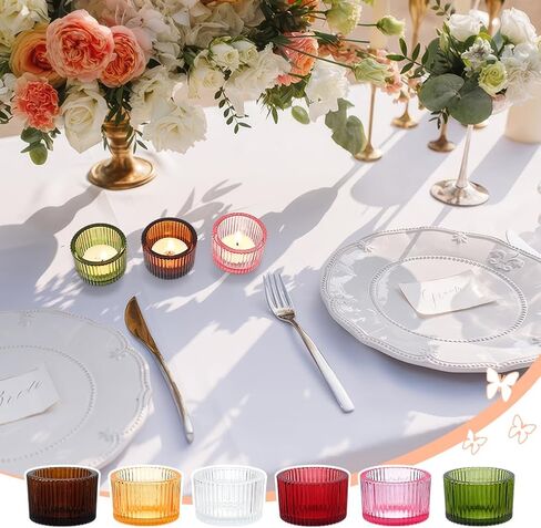 NBEADS 12Pcs 6 Colors Tea Lights Candles Holders, Small Votive Candle Holders for Table Centerpiece, Glass Candles Holder for Wedding Party Thanksgiving Christmas Birthday and Home Decor in Saudi Arabia