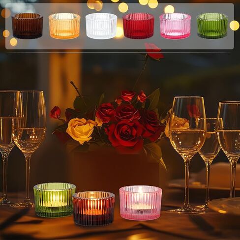 NBEADS 12Pcs 6 Colors Tea Lights Candles Holders, Small Votive Candle Holders for Table Centerpiece, Glass Candles Holder for Wedding Party Thanksgiving Christmas Birthday and Home Decor in Saudi Arabia
