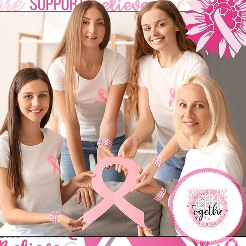 tondiamo 24 مجموعات أساور التوعية بسرطان الثدي السائبة الوردي الشريط البوليمر الطين الخرز اليدوية مع نحارب معا بطاقات تحفيزية هدايا التوعية بسرطان الثدي بالجملة للنساء صالح الطرف in Kuwait