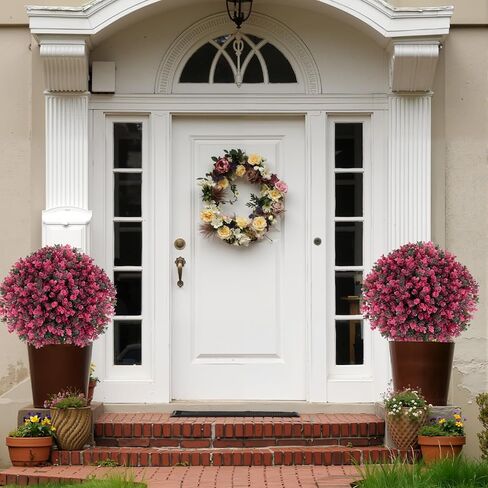 كرات توبياري من خشب البقس الاصطناعي - مجموعة من 2 شجيرة صناعية مقاومة للأشعة فوق البنفسجية مقاس 23 بوصة مع مسامير أرضية، ونباتات زخرفية صناعية دائمة الخضرة لحديقة فناء الشرفة الداخلية في الهواء الطلق in Kuwait