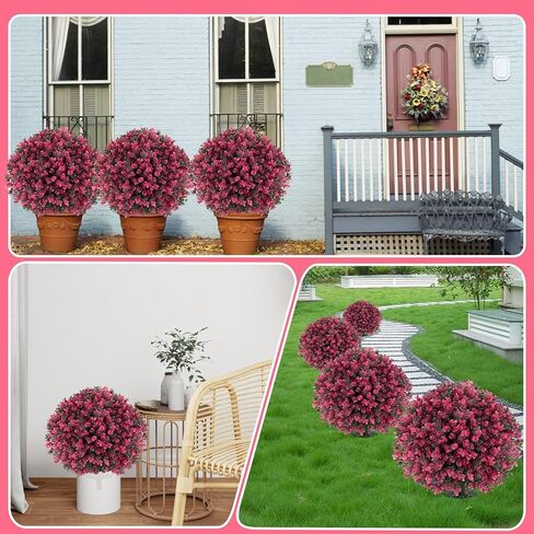 كرات توبياري من خشب البقس الاصطناعي - مجموعة من 2 شجيرة صناعية مقاومة للأشعة فوق البنفسجية مقاس 23 بوصة مع مسامير أرضية، ونباتات زخرفية صناعية دائمة الخضرة لحديقة فناء الشرفة الداخلية في الهواء الطلق in Kuwait