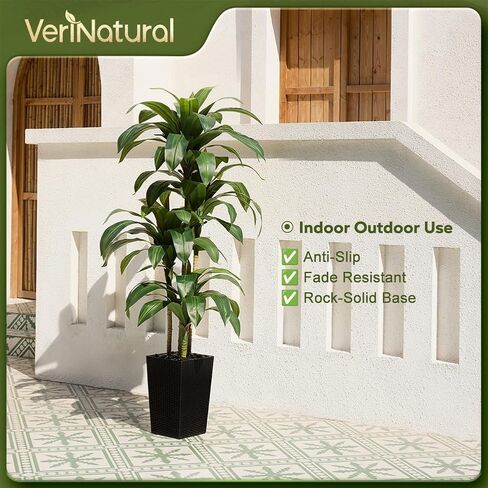 شجرة Dracaena الاصطناعية بطول 6 أقدام - شجرة وهمية مع زارع مستدق أسود وحصى - نبات يوكا صناعي مقاوم للأشعة فوق البنفسجية - أشجار صناعية للمنزل والمكتب وغرفة المعيشة وديكور داخلي وخارجي in Kuwait