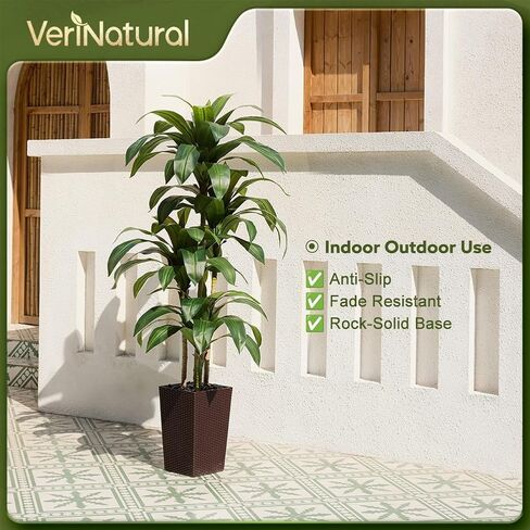 شجرة Dracaena الاصطناعية بطول 6 أقدام - شجرة وهمية مع زارع مستدق أسود وحصى - نبات يوكا صناعي مقاوم للأشعة فوق البنفسجية - أشجار صناعية للمنزل والمكتب وغرفة المعيشة وديكور داخلي وخارجي in Kuwait