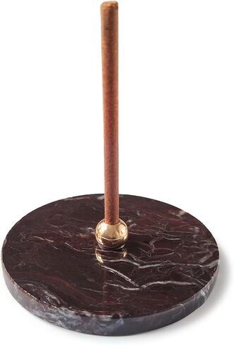 Golden Cherry Stick Incense Holder – Natural Cherry Marble Base with Brass Details, Elegant and Unique Aromatherapy Accessory for Home Decor in Saudi Arabia