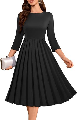 DRESSTELLS Women's Cocktail Dresses, Formal Wedding Guest Church Vintage Tea Party 3/4 Sleeve Pleated Dress in Saudi Arabia