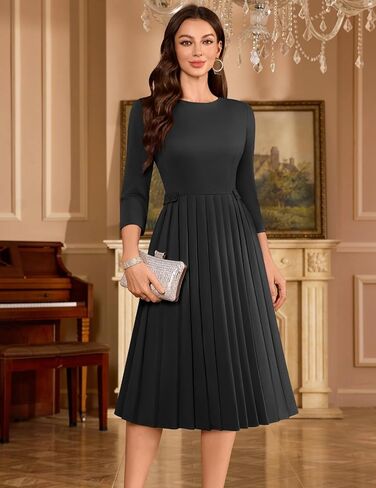 DRESSTELLS Women's Cocktail Dresses, Formal Wedding Guest Church Vintage Tea Party 3/4 Sleeve Pleated Dress in Saudi Arabia