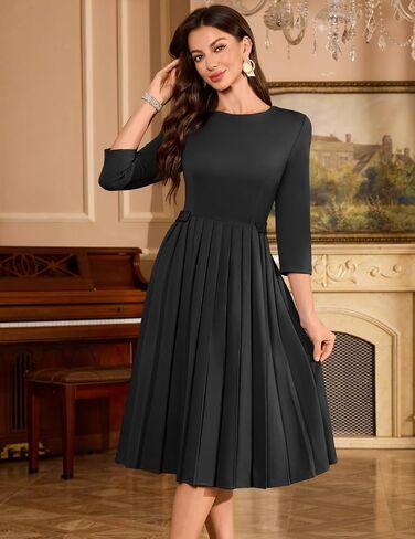 DRESSTELLS Women's Cocktail Dresses, Formal Wedding Guest Church Vintage Tea Party 3/4 Sleeve Pleated Dress in Saudi Arabia