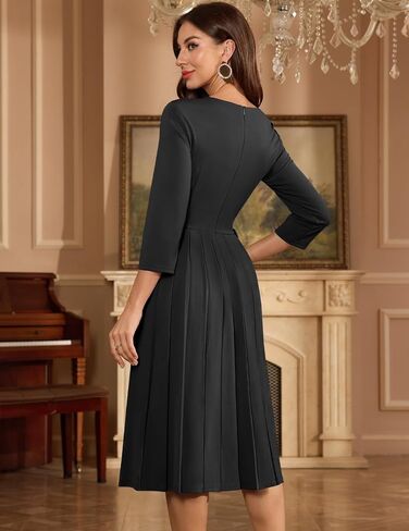 DRESSTELLS Women's Cocktail Dresses, Formal Wedding Guest Church Vintage Tea Party 3/4 Sleeve Pleated Dress in Saudi Arabia
