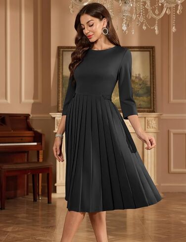 DRESSTELLS Women's Cocktail Dresses, Formal Wedding Guest Church Vintage Tea Party 3/4 Sleeve Pleated Dress in Saudi Arabia