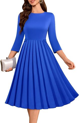 DRESSTELLS Women's Cocktail Dresses, Formal Wedding Guest Church Vintage Tea Party 3/4 Sleeve Pleated Dress in Saudi Arabia