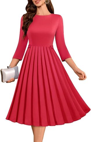 DRESSTELLS Women's Cocktail Dresses, Formal Wedding Guest Church Vintage Tea Party 3/4 Sleeve Pleated Dress in Saudi Arabia