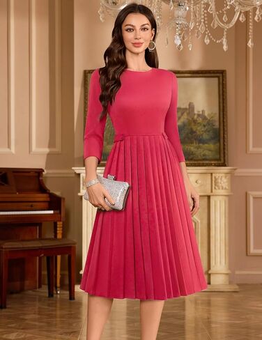 DRESSTELLS Women's Cocktail Dresses, Formal Wedding Guest Church Vintage Tea Party 3/4 Sleeve Pleated Dress in Saudi Arabia