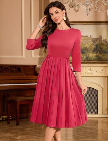 DRESSTELLS Women's Cocktail Dresses, Formal Wedding Guest Church Vintage Tea Party 3/4 Sleeve Pleated Dress in Saudi Arabia