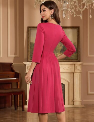 DRESSTELLS Women's Cocktail Dresses, Formal Wedding Guest Church Vintage Tea Party 3/4 Sleeve Pleated Dress in Saudi Arabia