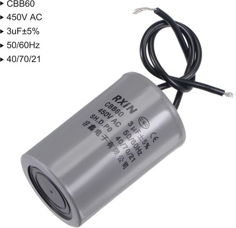 مكثف تشغيل Uxcell CBB60 3 فائق التوهج 450 فولت تيار متردد 2 أسلاك 50/60 هرتز اسطوانة 54x34 مللي متر لمحرك مضخة المياه ضاغط الهواء in Saudi Arabia