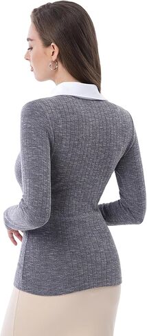 AmélieBoutik Women Office Lady Faux Shirt 2 in 1 Style Long Sleeve Pullover Blouse Button Up Top in Saudi Arabia