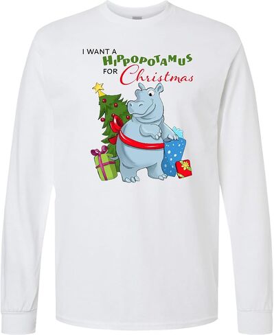 تي شيرت Inktastic I Want a Hippopotamus for Christmas للكبار بأكمام طويلة in Saudi Arabia