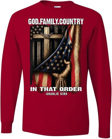 تشارلي كيرك God Family Country in That Order USA Cross Flag رجالي بأكمام طويلة in Kuwait