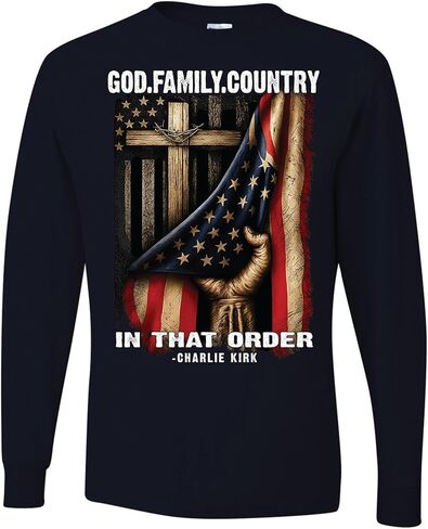 تشارلي كيرك God Family Country in That Order USA Cross Flag رجالي بأكمام طويلة in Kuwait