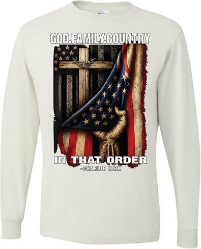 تشارلي كيرك God Family Country in That Order USA Cross Flag رجالي بأكمام طويلة in Kuwait