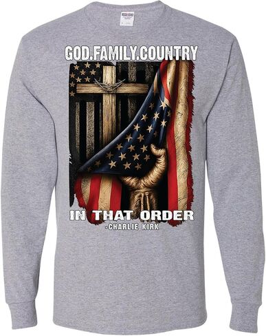 تشارلي كيرك God Family Country in That Order USA Cross Flag رجالي بأكمام طويلة in Kuwait