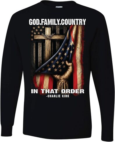 تشارلي كيرك God Family Country in That Order USA Cross Flag رجالي بأكمام طويلة in Kuwait