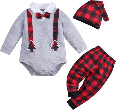 3PCS Baby Santa Christmas Cotton Bodysuit + Pants + Hat Outfits Costumes Newborn Xmas Long Sleeve Romper Winter Clothes in Kuwait