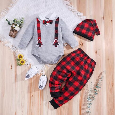 3PCS Baby Santa Christmas Cotton Bodysuit + Pants + Hat Outfits Costumes Newborn Xmas Long Sleeve Romper Winter Clothes in Kuwait