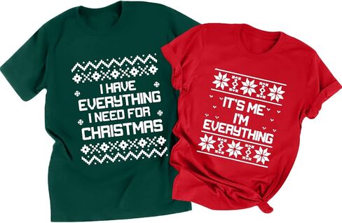 Christmas Couples Shirts His and Her Matching Xmas Outfits Sets Funny Christmas Family Pajamas Short Sleeve Tees Top in Kuwait