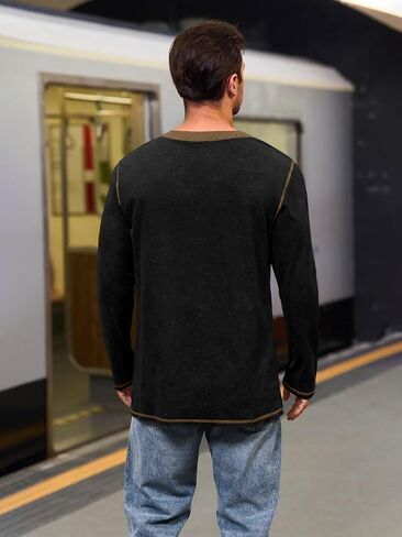 Yousify Mens Henley Shirt Long Sleeve Casual Cotton Basic T Shirts Button Washed Retro Lightweight Tee Tops in Saudi Arabia