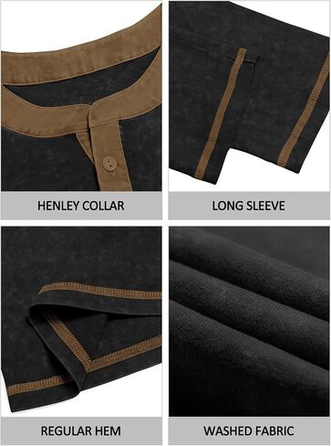 Yousify Mens Henley Shirt Long Sleeve Casual Cotton Basic T Shirts Button Washed Retro Lightweight Tee Tops in Saudi Arabia