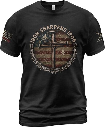 Iron Sharpens Iron T-Shirt Men, Christian Shirts for Men, Faith Shirt Mens, Cross Shirt, Bible Verse Shirts in Kuwait