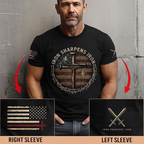 Iron Sharpens Iron T-Shirt Men, Christian Shirts for Men, Faith Shirt Mens, Cross Shirt, Bible Verse Shirts in Kuwait