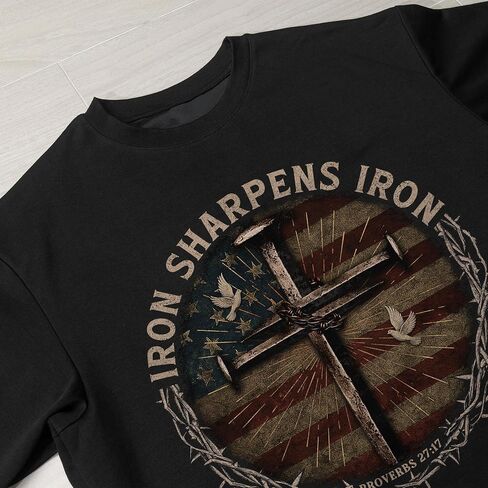 Iron Sharpens Iron T-Shirt Men, Christian Shirts for Men, Faith Shirt Mens, Cross Shirt, Bible Verse Shirts in Kuwait