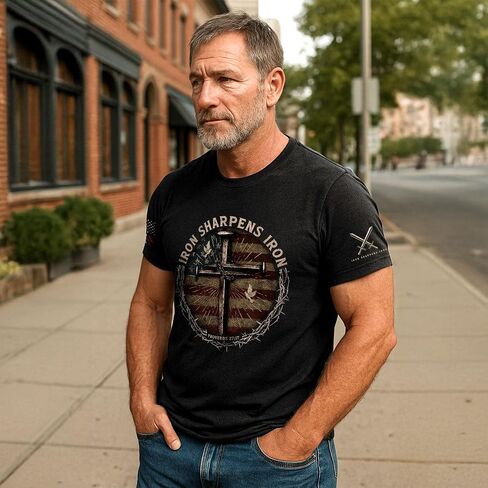 Iron Sharpens Iron T-Shirt Men, Christian Shirts for Men, Faith Shirt Mens, Cross Shirt, Bible Verse Shirts in Kuwait