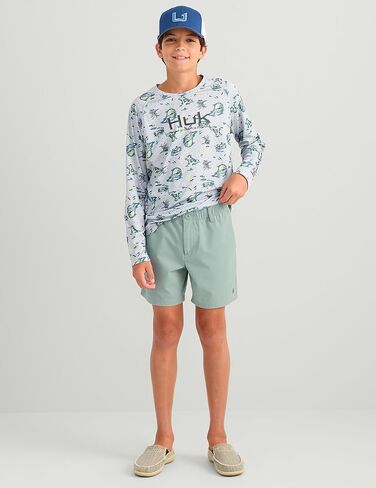 HUK Next Level Camp 5" Performance Fishing Shorts, Lightweight, Quick-Dry, Elastic Waistband for Kids in Kuwait