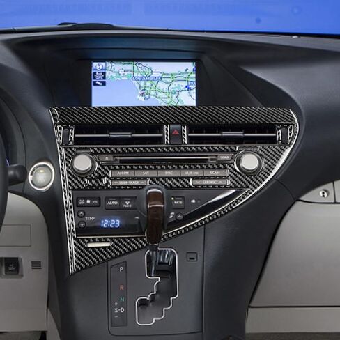 NVCNX ألياف الكربون الفاخرة الحقيقية لملحقات Lexus RX350 RX450h 2010-2012 2011 لوحة عدادات السيارة نظام المعلومات والترفيه CD غطاء لوحة الراديو زخرفة داخلية سميكة تراكب ملصق مائي 8 قطع in Kuwait