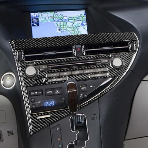 NVCNX ألياف الكربون الفاخرة الحقيقية لملحقات Lexus RX350 RX450h 2010-2012 2011 لوحة عدادات السيارة نظام المعلومات والترفيه CD غطاء لوحة الراديو زخرفة داخلية سميكة تراكب ملصق مائي 8 قطع in Kuwait