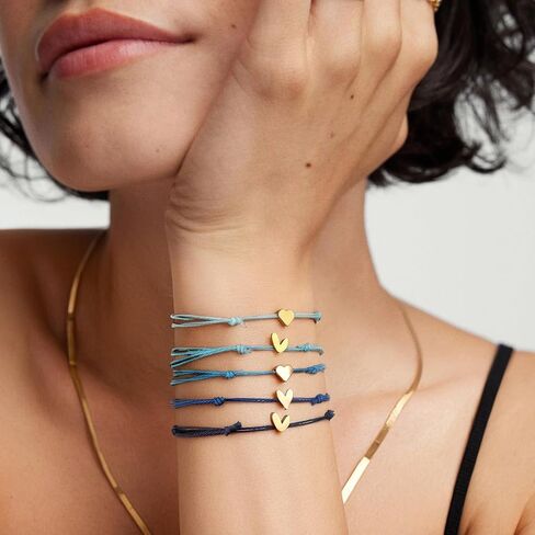 5 Pcs String Bracelets, Adjustable Heart Bracelet Bulk with Gold Heart Cord Blue gradient Bracelets for Women in Saudi Arabia
