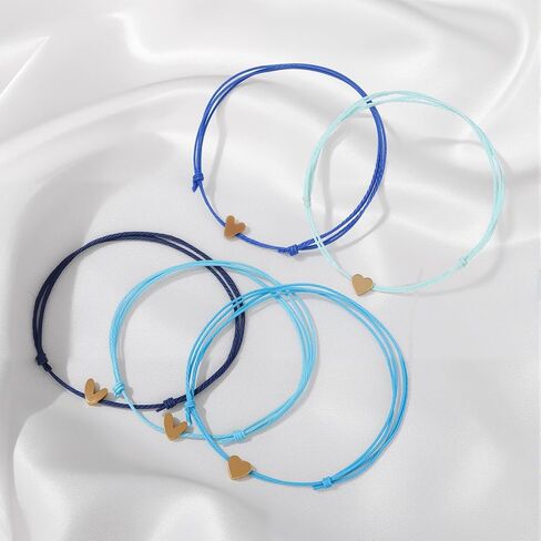 5 Pcs String Bracelets, Adjustable Heart Bracelet Bulk with Gold Heart Cord Blue gradient Bracelets for Women in Saudi Arabia