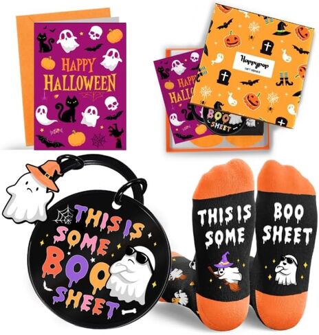 Boo Basket Stuffers - هدايا الهالوين للنساء والرجال البالغين، جوارب مخيفة وبطاقات سلسلة مفاتيح شبح للأصدقاء والمراهقين in Saudi Arabia