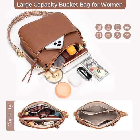 محفظة Peacocktion Crossbody للنساء حقائب هوبو من الجلد النباتي بتصميم عصري مع حزام كتف عريض in Kuwait