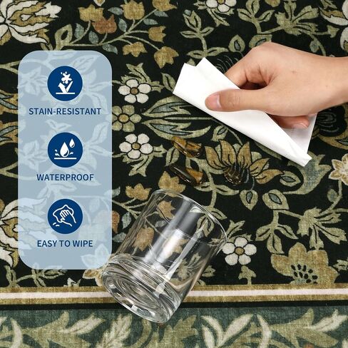 GarveeHome 5x7 Area Rugs Washable Rugs for Living Room, Boho Vintage Rug Non Slip Low Pile Stain Resistance Indoor Soft Large Carpet for Bedroom Dining Room Office, Green Black in Saudi Arabia