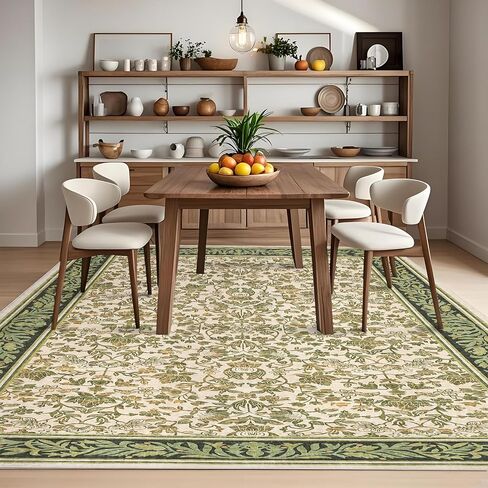 GarveeHome 5x7 Area Rugs Washable Rugs for Living Room, Boho Vintage Rug Non Slip Low Pile Stain Resistance Indoor Soft Large Carpet for Bedroom Dining Room Office, Green Black in Saudi Arabia
