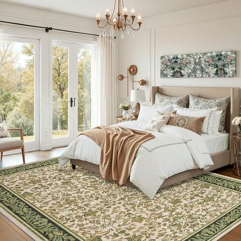 GarveeHome 5x7 Area Rugs Washable Rugs for Living Room, Boho Vintage Rug Non Slip Low Pile Stain Resistance Indoor Soft Large Carpet for Bedroom Dining Room Office, Green Black in Saudi Arabia