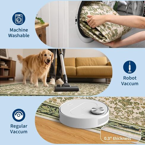 GarveeHome 5x7 Area Rugs Washable Rugs for Living Room, Boho Vintage Rug Non Slip Low Pile Stain Resistance Indoor Soft Large Carpet for Bedroom Dining Room Office, Green Black in Saudi Arabia