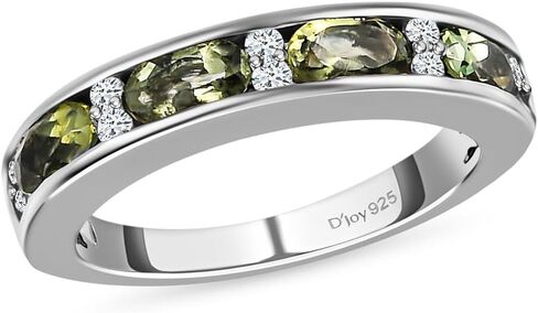 SHOP LC DELIVERING JOY Moldavite & White Zircon Half Eternity Ring in 925 Sterling Silver Wedding Bands for Women with Platinum Plating Promise Jewelry Birthday Gifts for Womens in Saudi Arabia