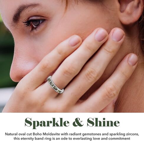 SHOP LC DELIVERING JOY Moldavite & White Zircon Half Eternity Ring in 925 Sterling Silver Wedding Bands for Women with Platinum Plating Promise Jewelry Birthday Gifts for Womens in Saudi Arabia